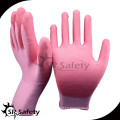 SRSAFETY guantes de poliuretano rosado con manguito 13 para guantes de seguridad